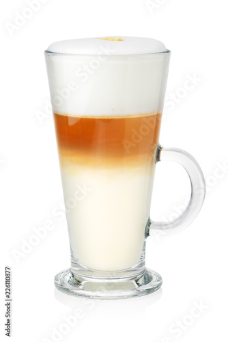 Glass of latte on white Poster Mural XXL