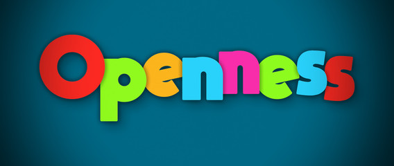 Wall Mural - Openness - overlapping multicolor letters written on blue background