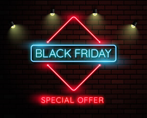 Sticker - Black friday neon light banner.used for shop, online shop, promotion and advertising. vector illustration.