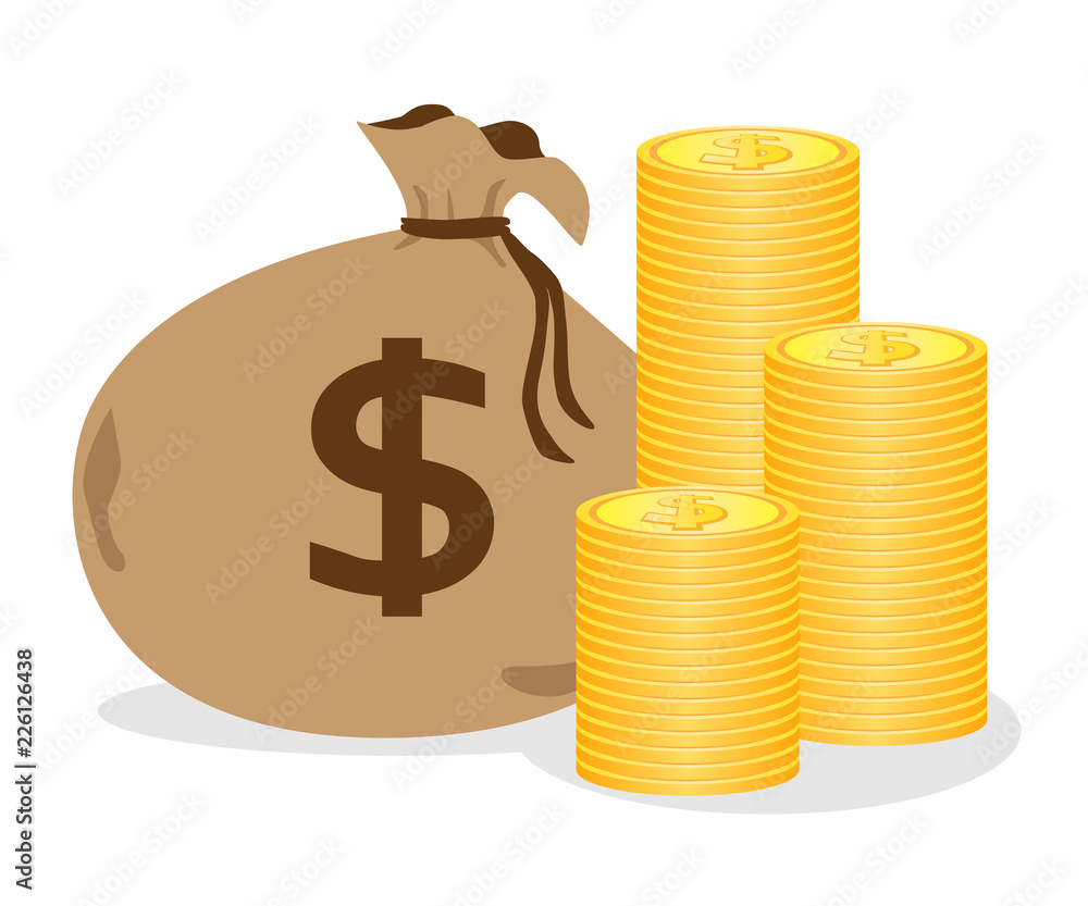 アメリカドルのコインと袋 の Stock イラスト | Adobe Stock