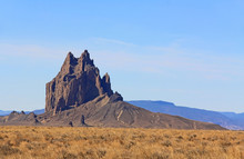 Shiprock Rock Formation On The Navajo Indian Reservation In Northern New Mexico With Blue Sky Copy Space. 