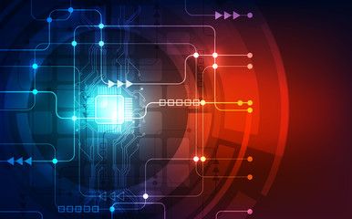 Abstract technology chip processor background circuit board and code, illustration blue technology background vector.