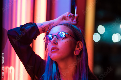 Millennial Enigmatic Pretty Girl With Unusual Dyed Hairstyle Near