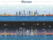 Warsaw city skyline at day and night vector illustration