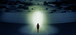 © ra2 studio - Woman getting ready to enter a concentric labyrinth with lighted entrance concept