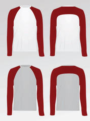 Long sleeve red, grey and white t shirt. vector illustration