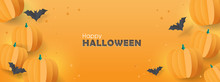 Happy Halloween Sale Banners Or Party Invitation Background With Paper Bats And Pumpkins.Vector Illustration .