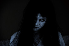 Close Up Face Of Horror Woman Ghost Cruel,