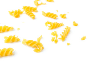 uncooked macaroni isolated on a white background. Dry macaroni pasta isolated