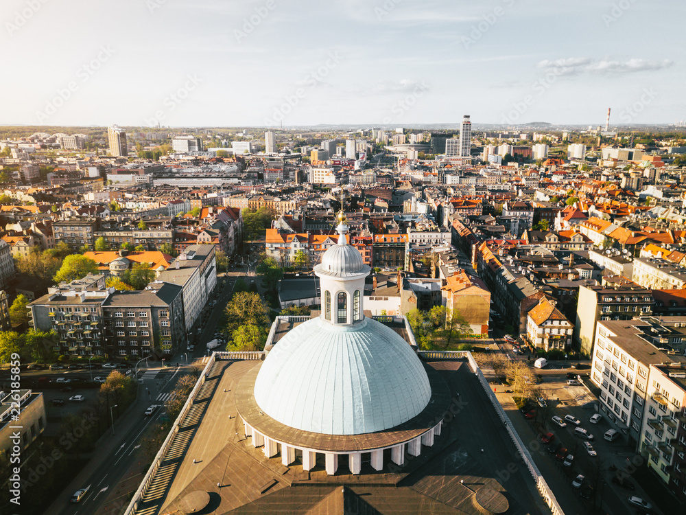 Obraz na płótnie Katowice Katedra z powietrza w salonie