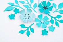 Flower And Leaf Of Blue Color Made Of Paper
