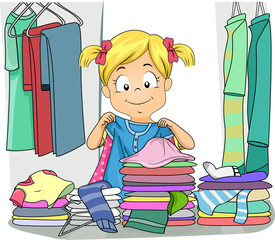 Poster - Kid Girl Choose Clothes Messy Illustration