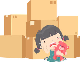 Sticker - Kid Girl Pack Moving Cry Illustration