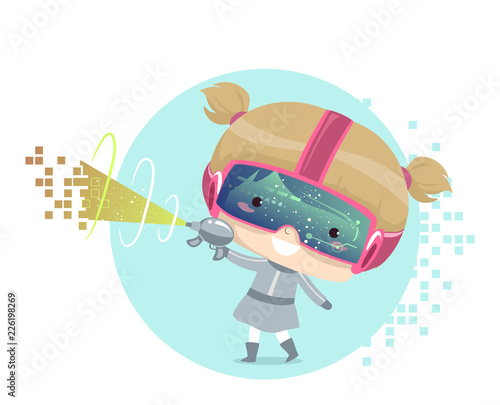 Kid Girl Virtual Gaming Illustration