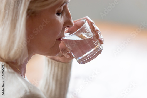 Dehydrated Healthy Thirsty Senior Old Woman Drinking Filtered Pure