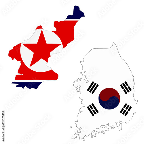 Map Country With Flag Of North Korea And South Korea Buy