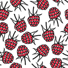 Wall Mural - Raspberry seamless pattern. Vector texture with a berry.