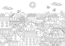 Happy Summer Cityscape For Your Coloring Book