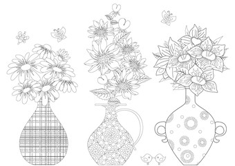 Wall Mural - lovely flowers in vases with ethnic ornament for your coloring b