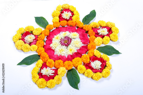 Marigold Flower Rangoli Design For Diwali Festival Indian