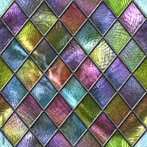 Nowoczesny obraz na płótnie Colored glass seamless texture with square pattern for window, stained glass, 3d illustration