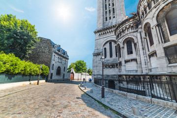 Canvas Print - Picturesque street by world famous Sacre Coeur cathedral