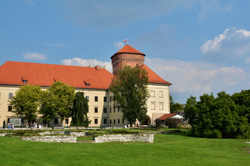 Poster -  Wawel castle and ancient walls , top attraction in Krakow, Poland.