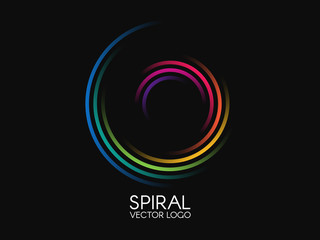 spiral logo. round logotype design. color swirl on black background. dynamic shape concept. abstract