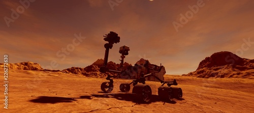 Cuadros en Lienzo Extremely detailed and realistic high resolution 3d illustration of Mars Exploration Vehicle Curiosity searching for life on Mars like planet