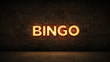 Neon Sign on Brick Wall background - Bingo. 3d rendering