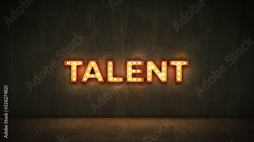 Fotografía Neon Sign on Brick Wall background - Talent. 3d rendering