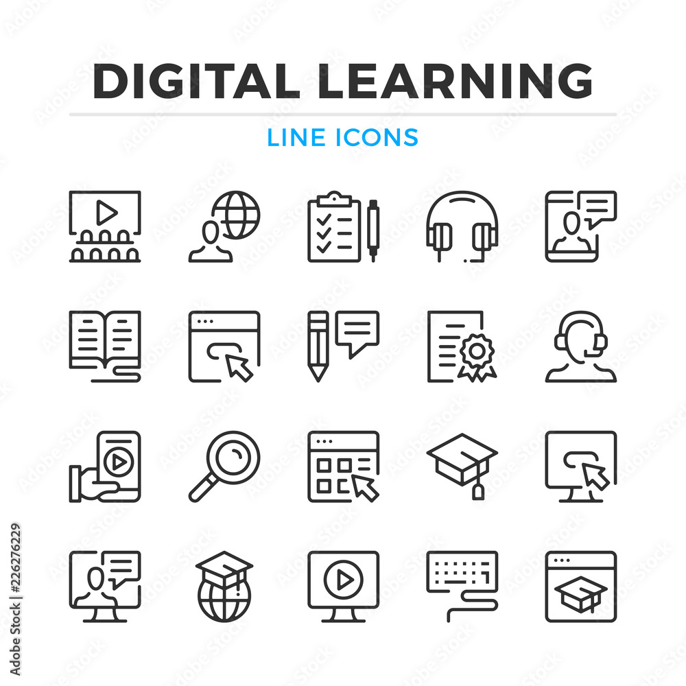 Digital learning line icons set. Modern outline elements, graphic ...