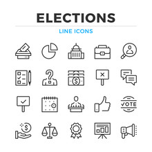 Elections Line Icons Set. Modern Outline Elements, Graphic Design Concepts, Simple Symbols Collection. Vector Line Icons
