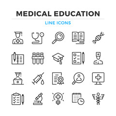 Wall Mural - Medical education line icons set. Modern outline elements, graphic design concepts, simple symbols collection. Vector line icons