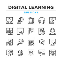 Wall Mural - digital learning line icons set. modern outline elements, graphic design concepts, simple symbols co