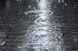 flooded street sidewalk with rippled rain water puddles