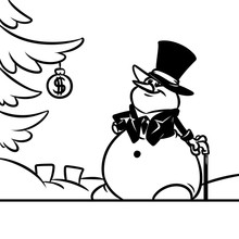 Gray Snowman Gentleman Cartoon Illustration Christmas Coloring Page