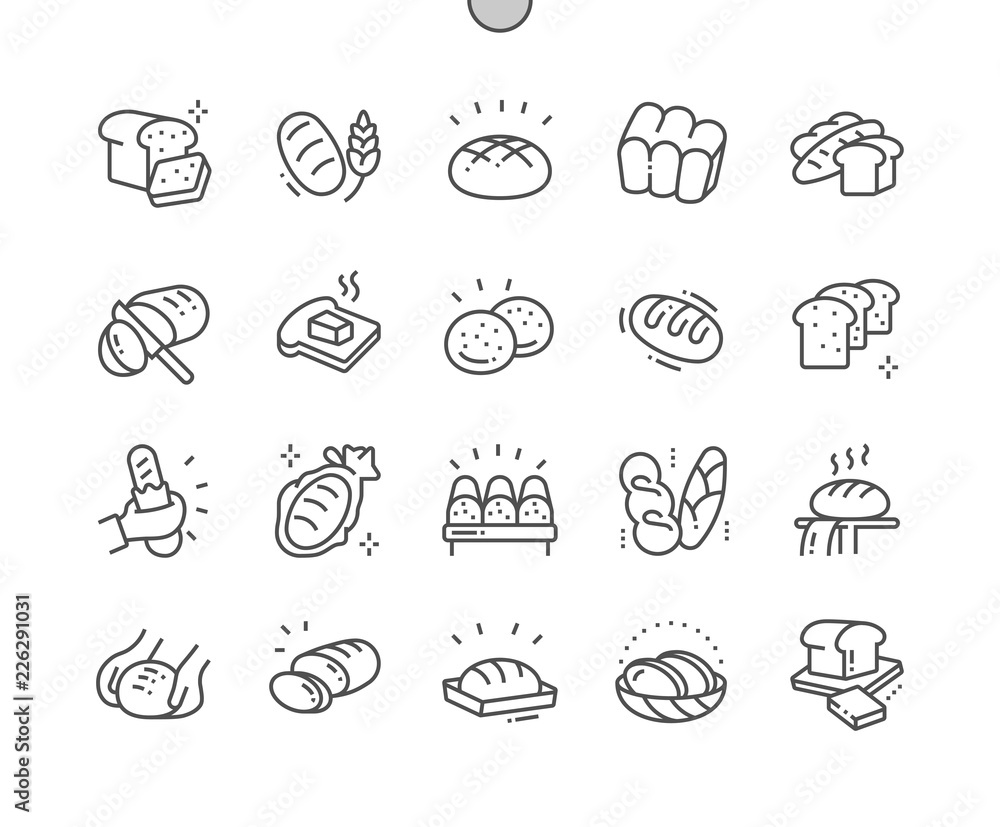 Bread Well-crafted Pixel Perfect Vector Thin Line Icons 30 2x Grid for ...