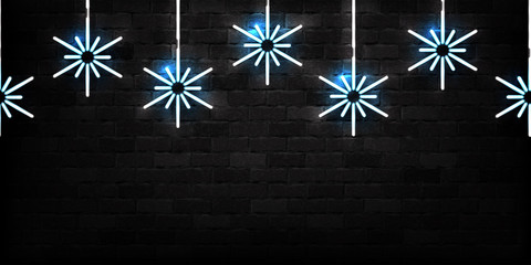 Vector realistic isolated neon sign of Snowflakes seamless pattern for decoration and covering on the wall background. Concept of Merry Christmas and Happy New Year.