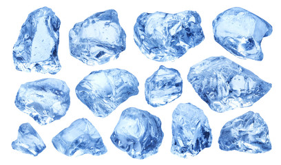 Pieces of natural ice isolated on white background