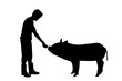 © majivecka - Vector silhouette of man with pig white background.