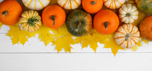 Wall Mural - Pumpkins and maple leaves