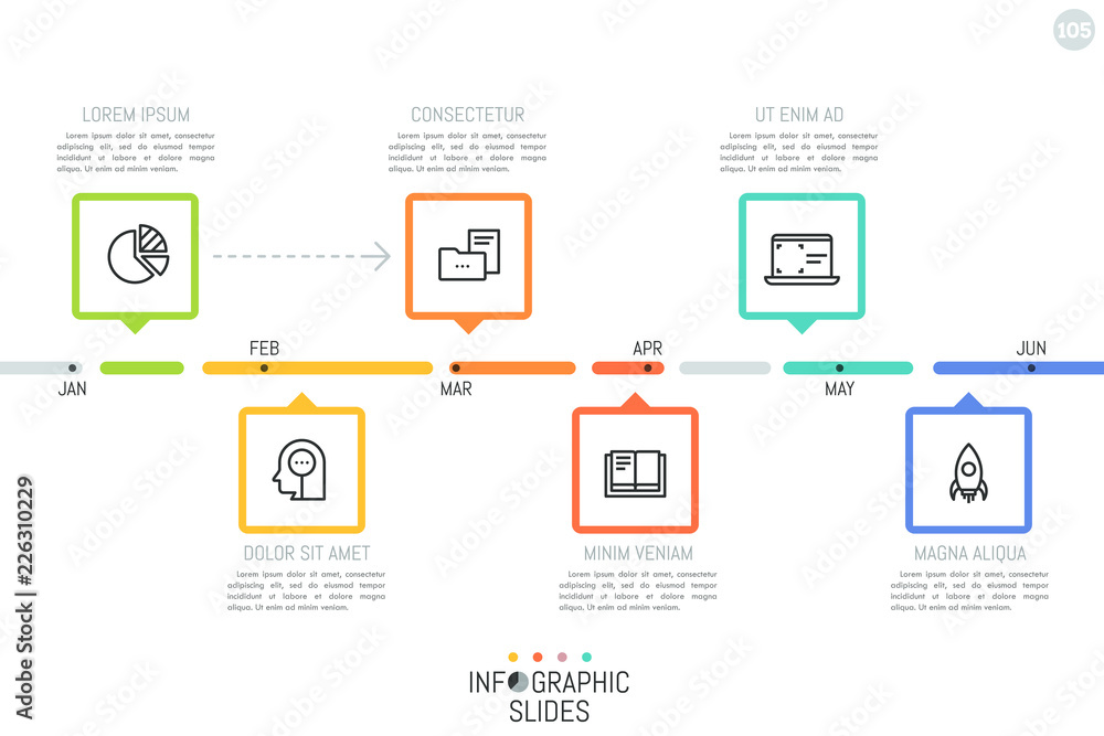 Vector de Stock Horizontal timeline with month indication, 6 ...