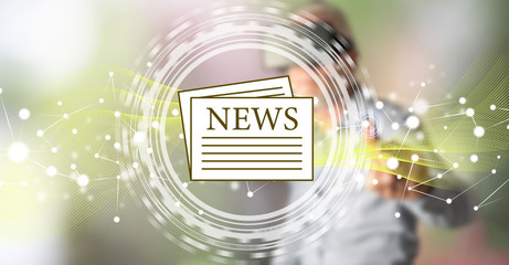 Wall Mural - man touching a breaking news concept
