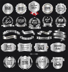 collection of silver badges and labels retro design