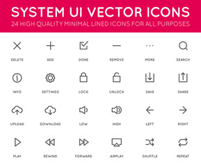 Wall Mural - System User Interface (UI) Vector Icon Set. High Quality Minimal Lined Icons for All Purposes.