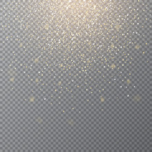 Falling Golden Snow On Transparent Background. Vector Holiday Background.