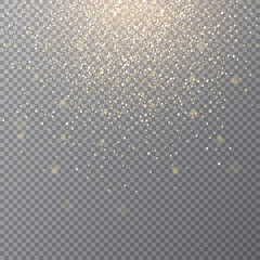 Wall Mural - falling golden snow on transparent background. vector holiday background.