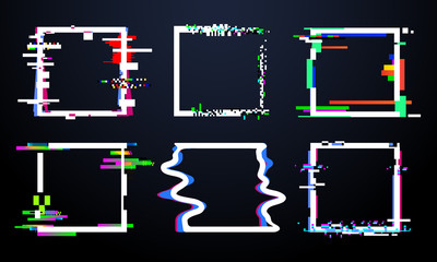 Wall Mural - glitch square frame. trendy glitched squares shapes, abstract dynamic geometry frames with noise gli