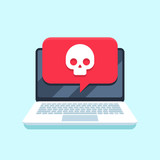 Fototapeta  - Virus notification on notebook screen. Malware attack laptop pc, computer viruses or hacking secure vector concept